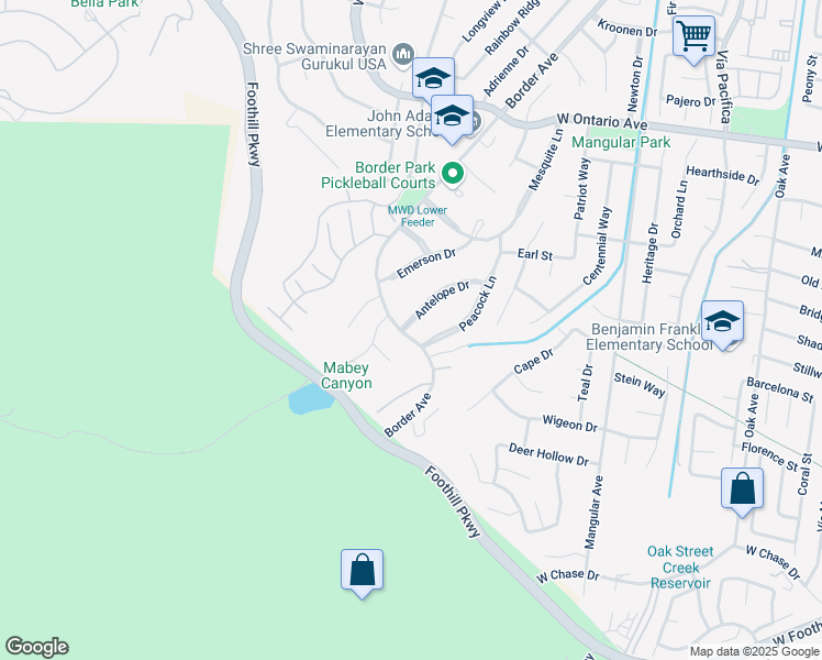 map of restaurants, bars, coffee shops, grocery stores, and more near 2632 Border Avenue in Corona
