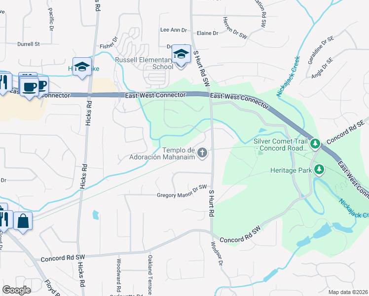 map of restaurants, bars, coffee shops, grocery stores, and more near 517 Twilley Ridge Road in Smyrna