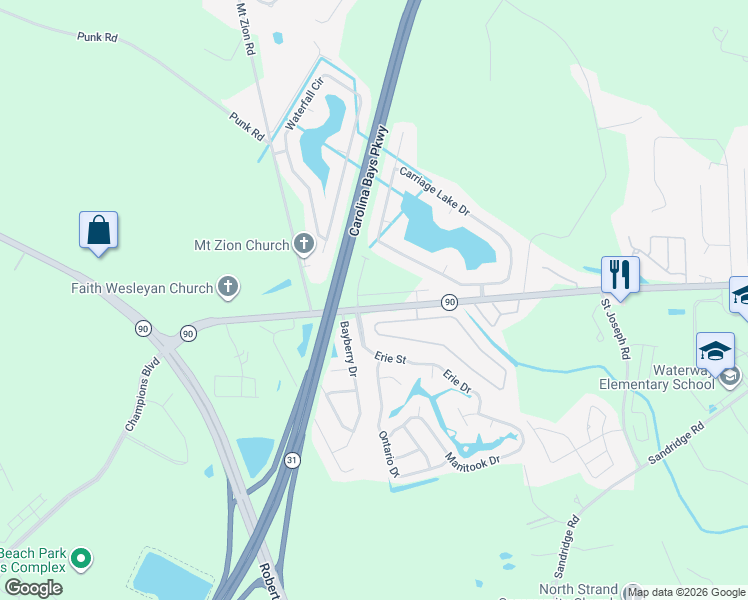 map of restaurants, bars, coffee shops, grocery stores, and more near 161 Carriage Lake Drive in Little River