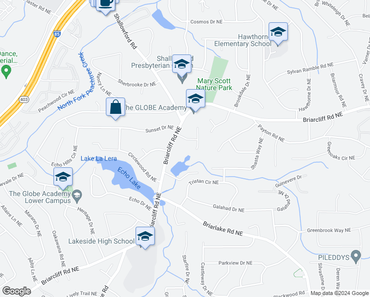 map of restaurants, bars, coffee shops, grocery stores, and more near 4015 Briarcliff Road Northeast in Atlanta