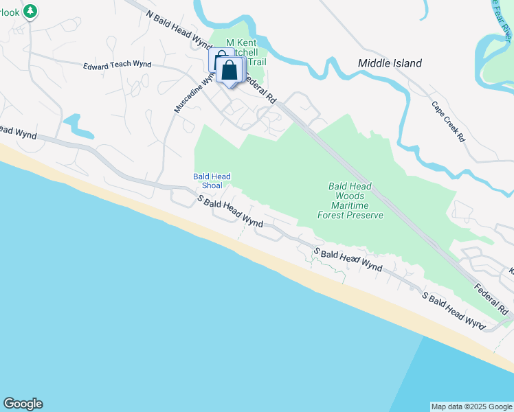 map of restaurants, bars, coffee shops, grocery stores, and more near 6 Wild Bean Court in Bald Head Island