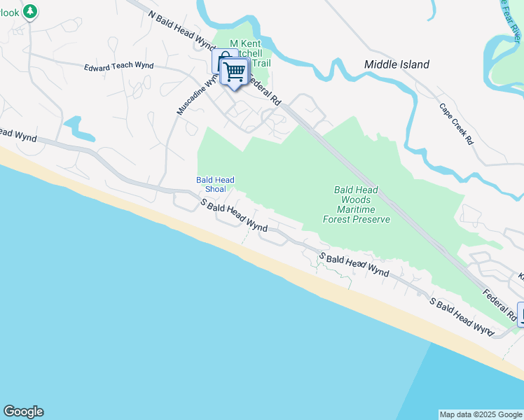 map of restaurants, bars, coffee shops, grocery stores, and more near 6 Wild Bean Court in Bald Head Island