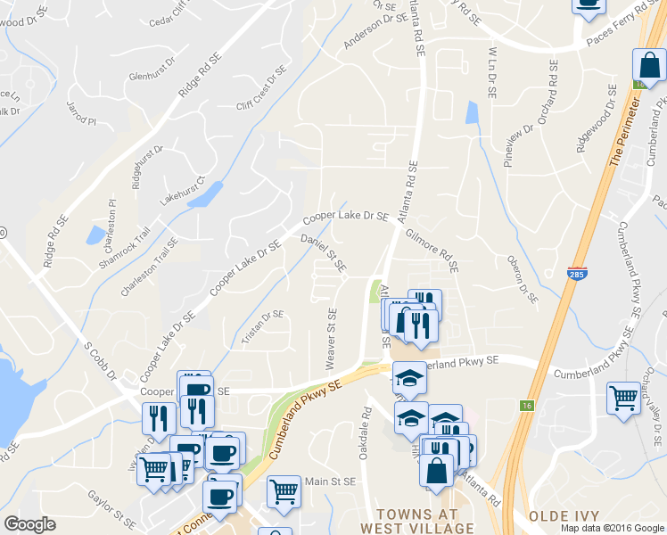 map of restaurants, bars, coffee shops, grocery stores, and more near 4101 Kensington Green Drive in Smyrna