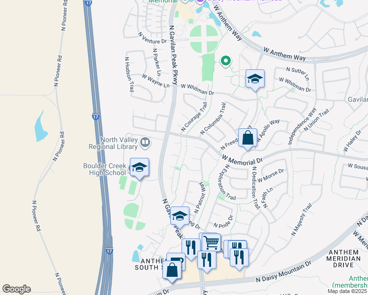 map of restaurants, bars, coffee shops, grocery stores, and more near 40533 North Acadia Court in New River