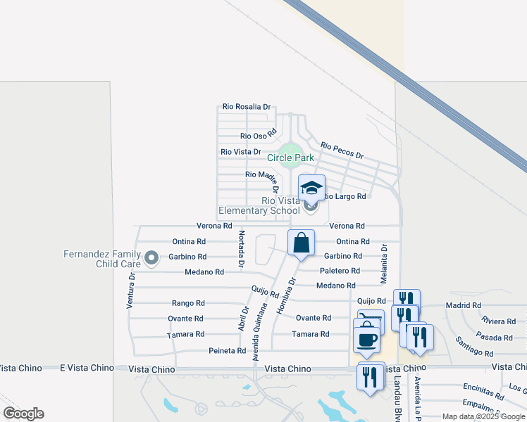 map of restaurants, bars, coffee shops, grocery stores, and more near 67523 Rio Naches Road in Cathedral City