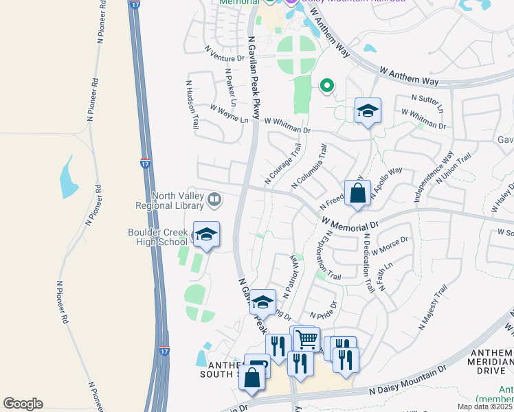 map of restaurants, bars, coffee shops, grocery stores, and more near 40613 North Acadia Court in New River