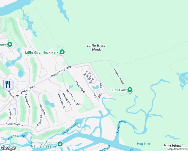 map of restaurants, bars, coffee shops, grocery stores, and more near 5400 Little River Neck Road in North Myrtle Beach