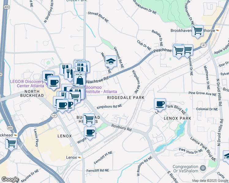 map of restaurants, bars, coffee shops, grocery stores, and more near 1030 Eulalia Road Northeast in Atlanta