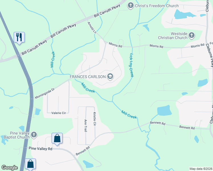 map of restaurants, bars, coffee shops, grocery stores, and more near 447 Cotton Mill Drive in Hiram