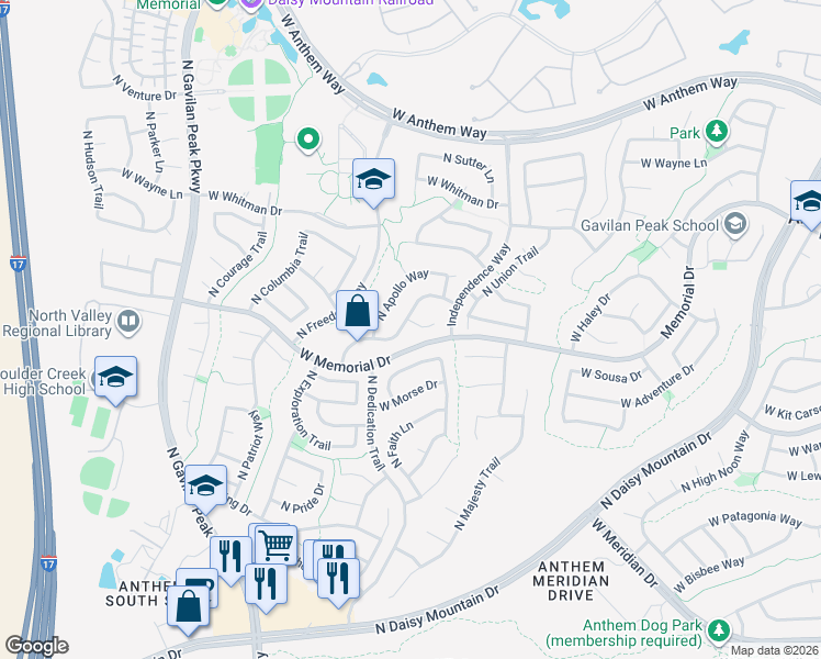 map of restaurants, bars, coffee shops, grocery stores, and more near 40604 North Territory Trail in New River