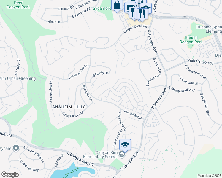 map of restaurants, bars, coffee shops, grocery stores, and more near 1005 Gibraltar Avenue in Anaheim