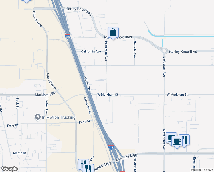 map of restaurants, bars, coffee shops, grocery stores, and more near 4413 Patterson Avenue in Perris