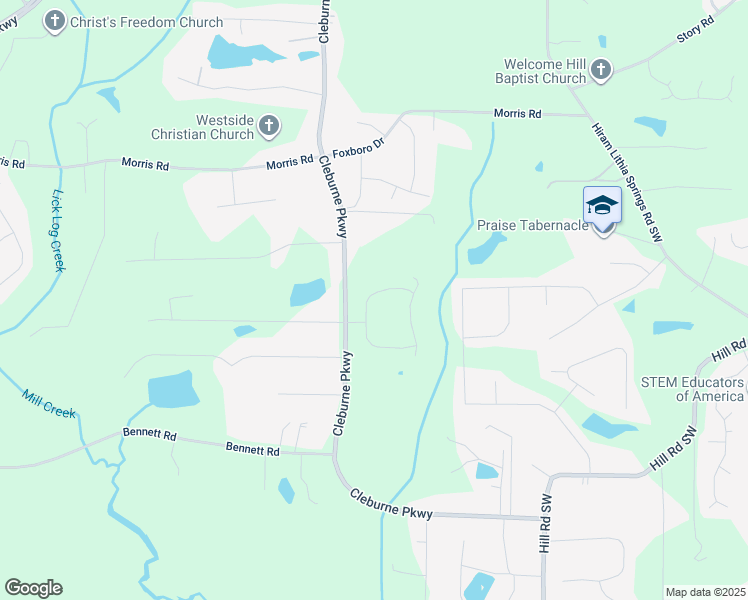 map of restaurants, bars, coffee shops, grocery stores, and more near 113 Bookout Loop in Powder Springs