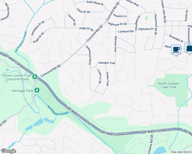 map of restaurants, bars, coffee shops, grocery stores, and more near 218 Deerwood Court in Smyrna