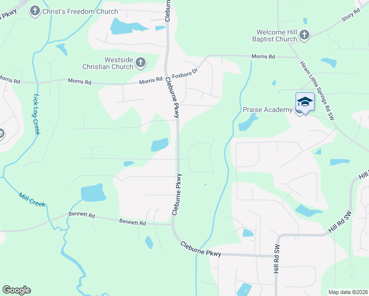 map of restaurants, bars, coffee shops, grocery stores, and more near 130 Bookout Loop in Powder Springs