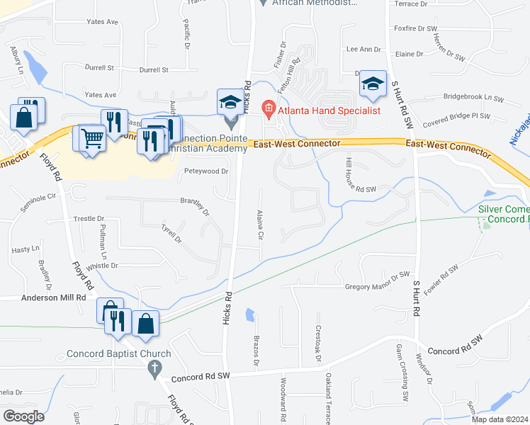 map of restaurants, bars, coffee shops, grocery stores, and more near 4191 Alaina Circle in Austell