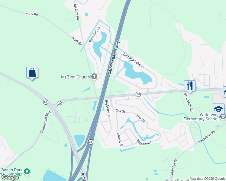map of restaurants, bars, coffee shops, grocery stores, and more near 161 Carriage Lake Drive in Little River