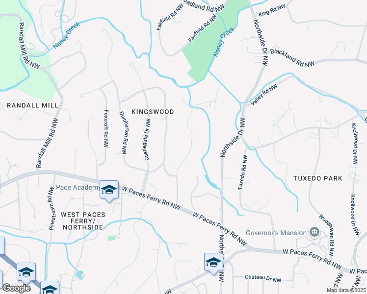map of restaurants, bars, coffee shops, grocery stores, and more near 3612 Paces Valley Road Northwest in Atlanta