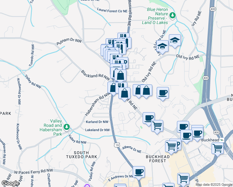 map of restaurants, bars, coffee shops, grocery stores, and more near 3649 Piedmont Road Northeast in Atlanta