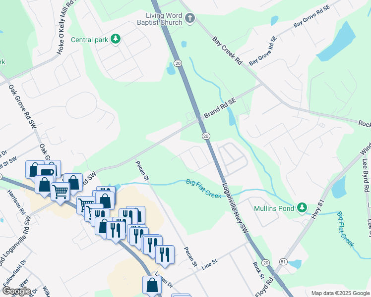 map of restaurants, bars, coffee shops, grocery stores, and more near 221 Eleanora Way in Loganville