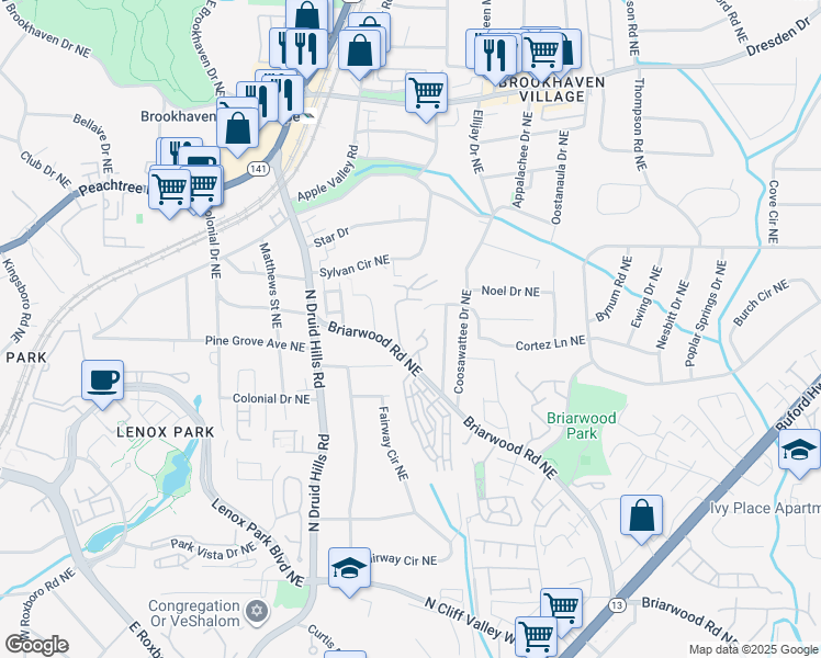 map of restaurants, bars, coffee shops, grocery stores, and more near 2340 Logan Circle Northeast in Atlanta