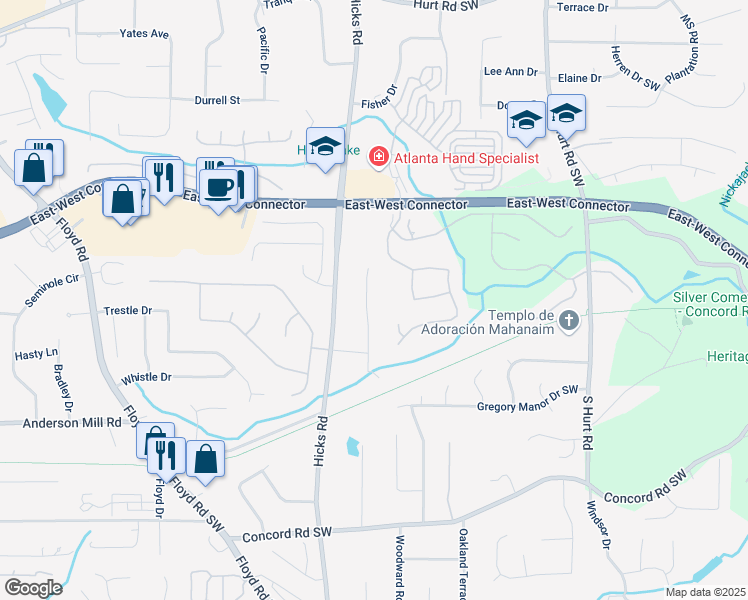 map of restaurants, bars, coffee shops, grocery stores, and more near 4191 Alaina Circle in Austell