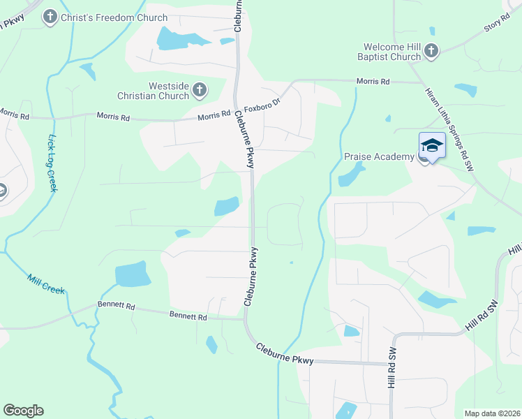 map of restaurants, bars, coffee shops, grocery stores, and more near 130 Bookout Loop in Powder Springs