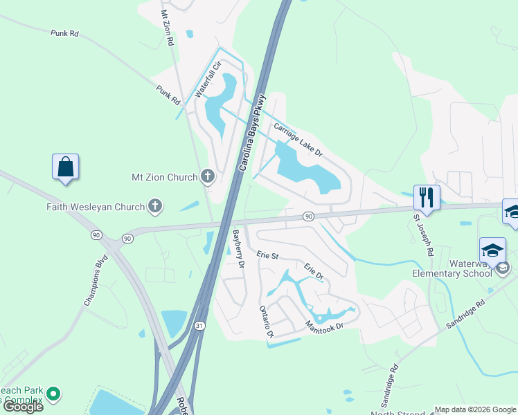 map of restaurants, bars, coffee shops, grocery stores, and more near 161 Carriage Lake Drive in Little River