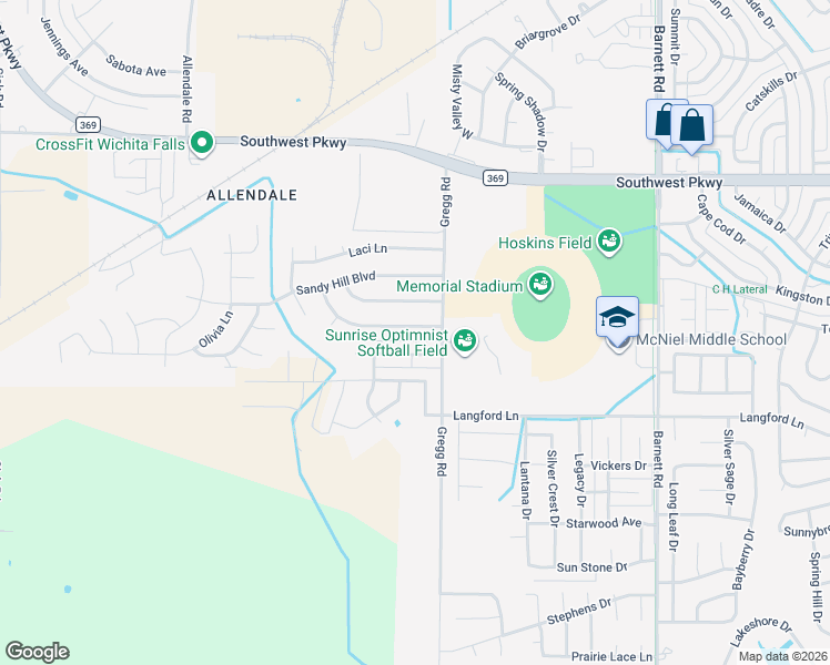 map of restaurants, bars, coffee shops, grocery stores, and more near 6010 Van Dorn Drive in Wichita Falls