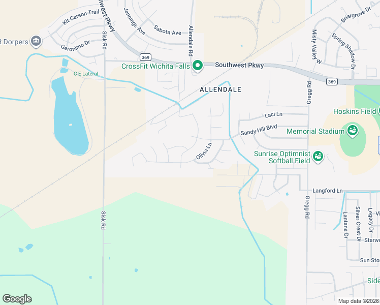 map of restaurants, bars, coffee shops, grocery stores, and more near 4915 Falcon Crest in Wichita Falls