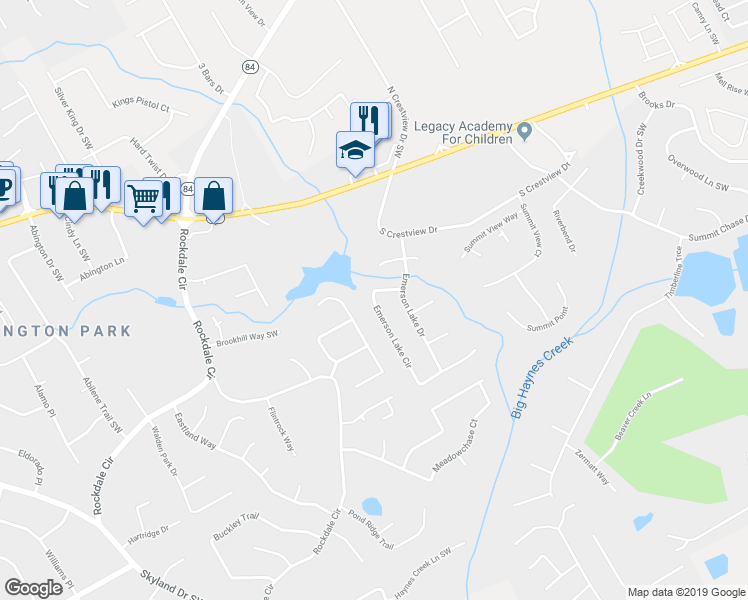 map of restaurants, bars, coffee shops, grocery stores, and more near 1748 Emerson Lake Circle in Snellville