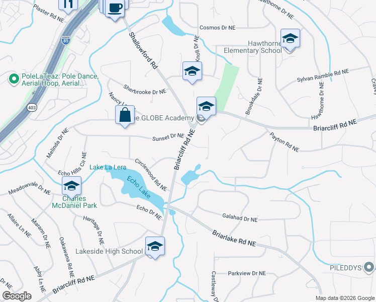 map of restaurants, bars, coffee shops, grocery stores, and more near 4029 Briarcliff Road Northeast in Atlanta