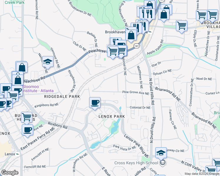 map of restaurants, bars, coffee shops, grocery stores, and more near 2344 Loraine Street Northeast in Atlanta