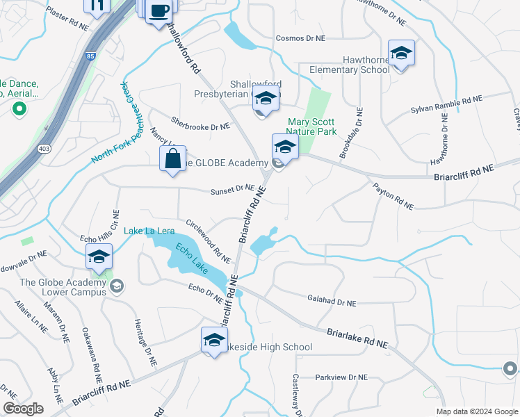 map of restaurants, bars, coffee shops, grocery stores, and more near 4029 Briarcliff Road Northeast in Atlanta