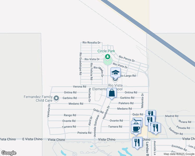 map of restaurants, bars, coffee shops, grocery stores, and more near 67510 Rio Largo Road in Cathedral City