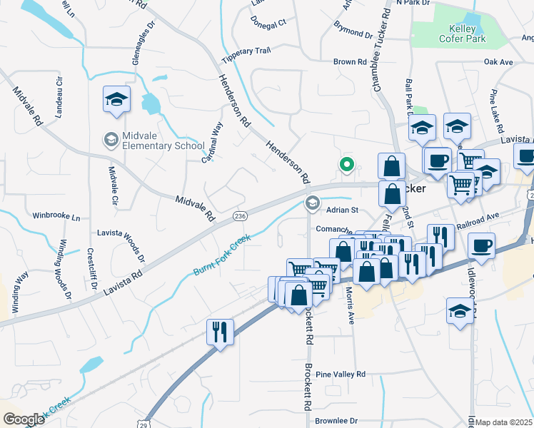 map of restaurants, bars, coffee shops, grocery stores, and more near 4767 Lavista Road in Tucker