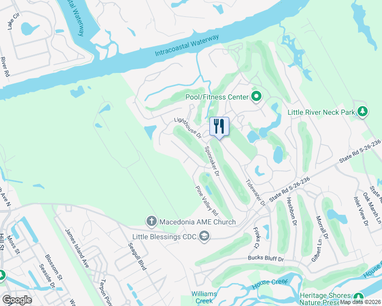 map of restaurants, bars, coffee shops, grocery stores, and more near 1401 Brigantine Road in North Myrtle Beach