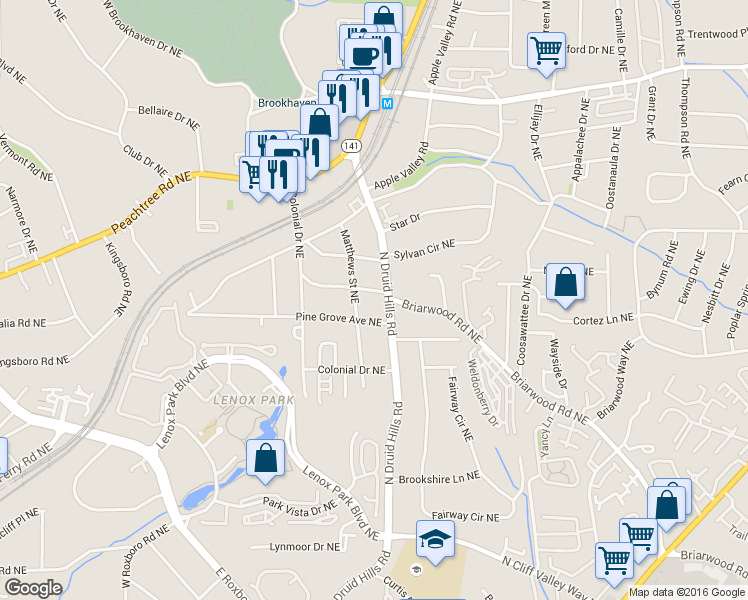 map of restaurants, bars, coffee shops, grocery stores, and more near 1191 Oglethorpe Avenue Northeast in Atlanta
