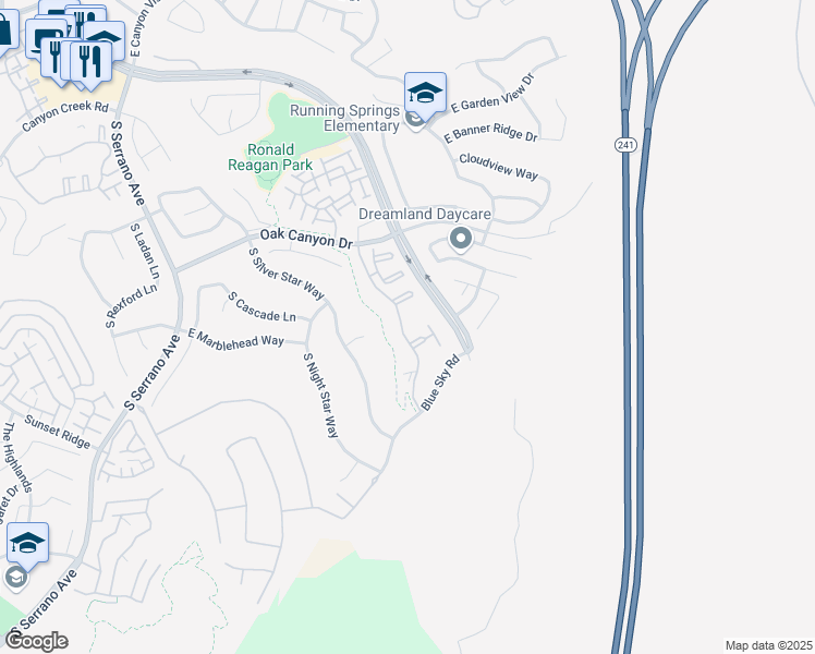 map of restaurants, bars, coffee shops, grocery stores, and more near 1232 South Country Glen Way in Anaheim