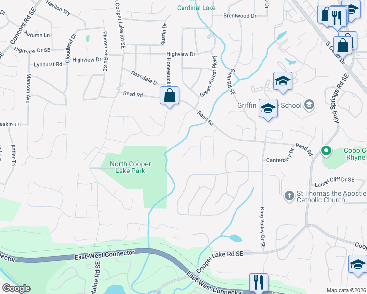 map of restaurants, bars, coffee shops, grocery stores, and more near 612 Green Valley Drive in Smyrna