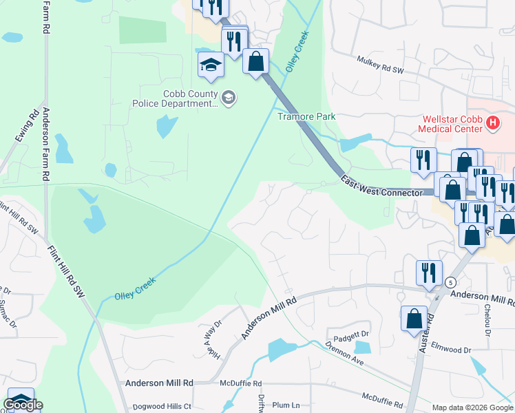 map of restaurants, bars, coffee shops, grocery stores, and more near 2100 Mesa Valley Way in Austell