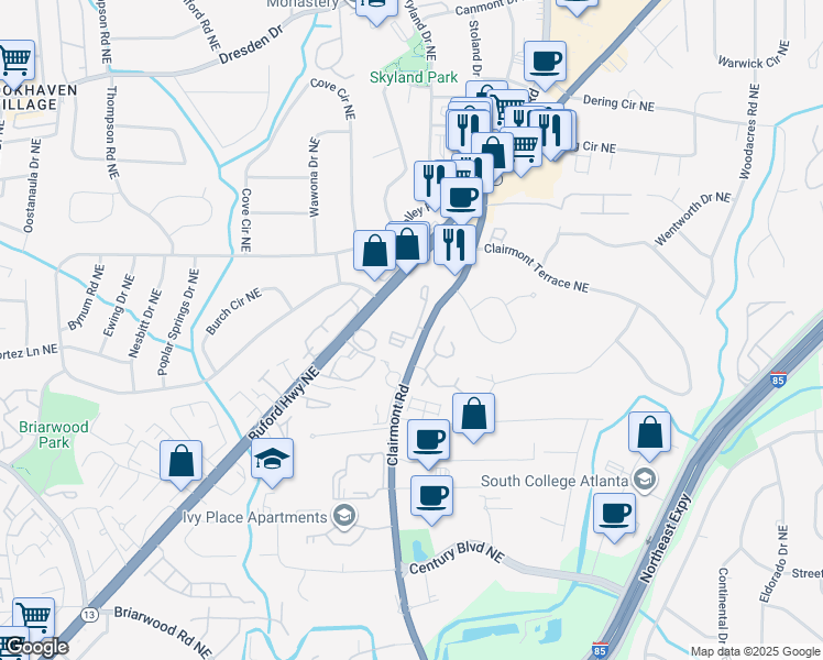 map of restaurants, bars, coffee shops, grocery stores, and more near 410 Windmont Drive Northeast in Atlanta