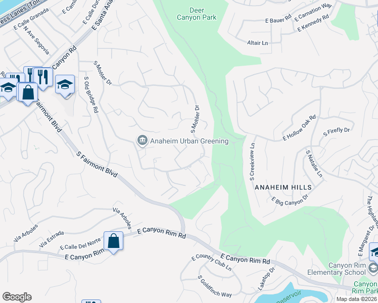 map of restaurants, bars, coffee shops, grocery stores, and more near 444 South Cooks Corner in Anaheim