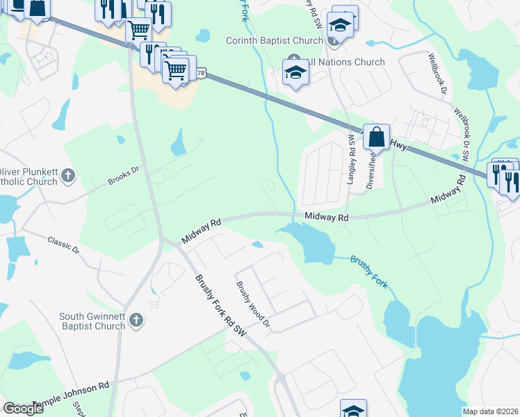 map of restaurants, bars, coffee shops, grocery stores, and more near 915 Midway Road in Loganville