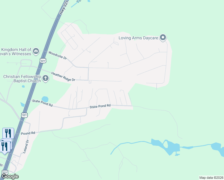 map of restaurants, bars, coffee shops, grocery stores, and more near 353 State Pond Road in Gaston