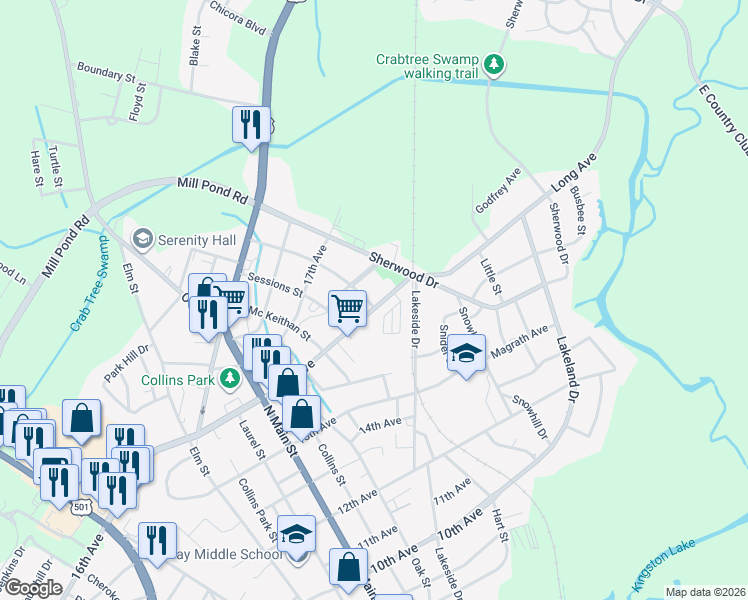 map of restaurants, bars, coffee shops, grocery stores, and more near 510 16th Avenue in Conway
