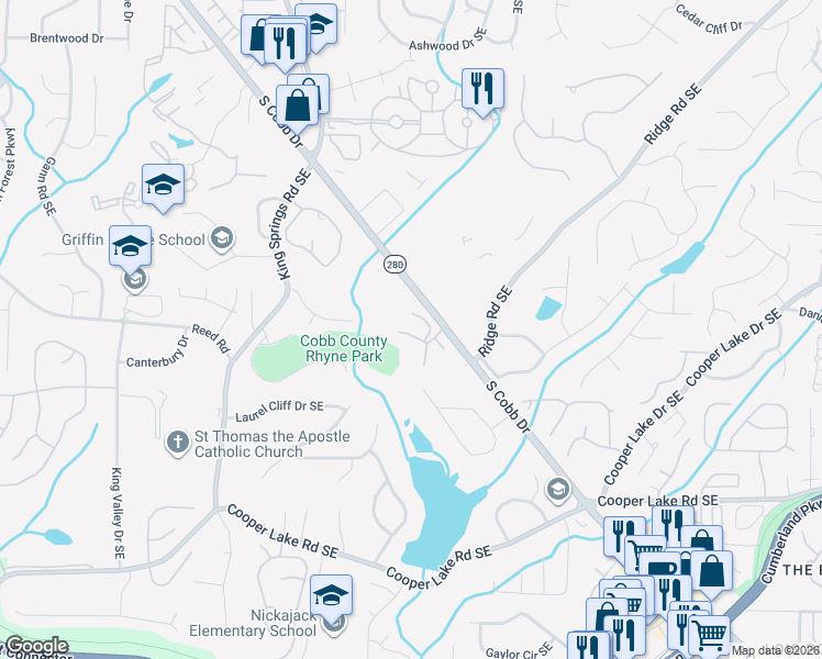 map of restaurants, bars, coffee shops, grocery stores, and more near 908 Marden Court in Smyrna