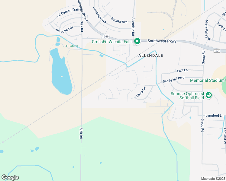 map of restaurants, bars, coffee shops, grocery stores, and more near 5012 Blue Mesa Lane in Wichita Falls