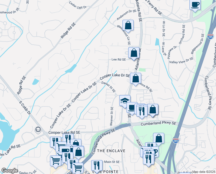 map of restaurants, bars, coffee shops, grocery stores, and more near 4112 Onslow Place Southeast in Smyrna