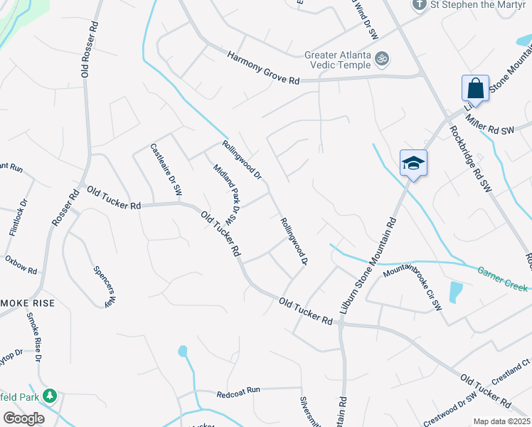 map of restaurants, bars, coffee shops, grocery stores, and more near 5731 Forrest Court Southwest in Stone Mountain